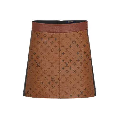 LOUIS VUITTON Leather Short Skirts Women's Brown