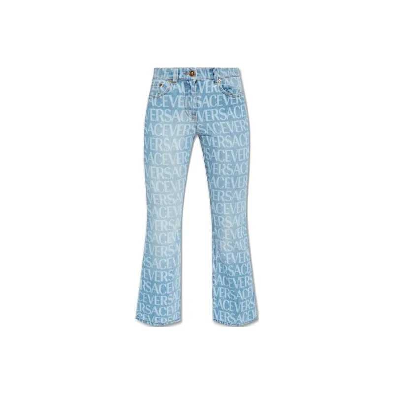 VERSACE Mid-rise Logo-print Bootcut Jeans-0