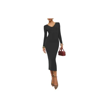 REFORMATION Amira Knit Dress Long-Sleeved Dresses Women's Black