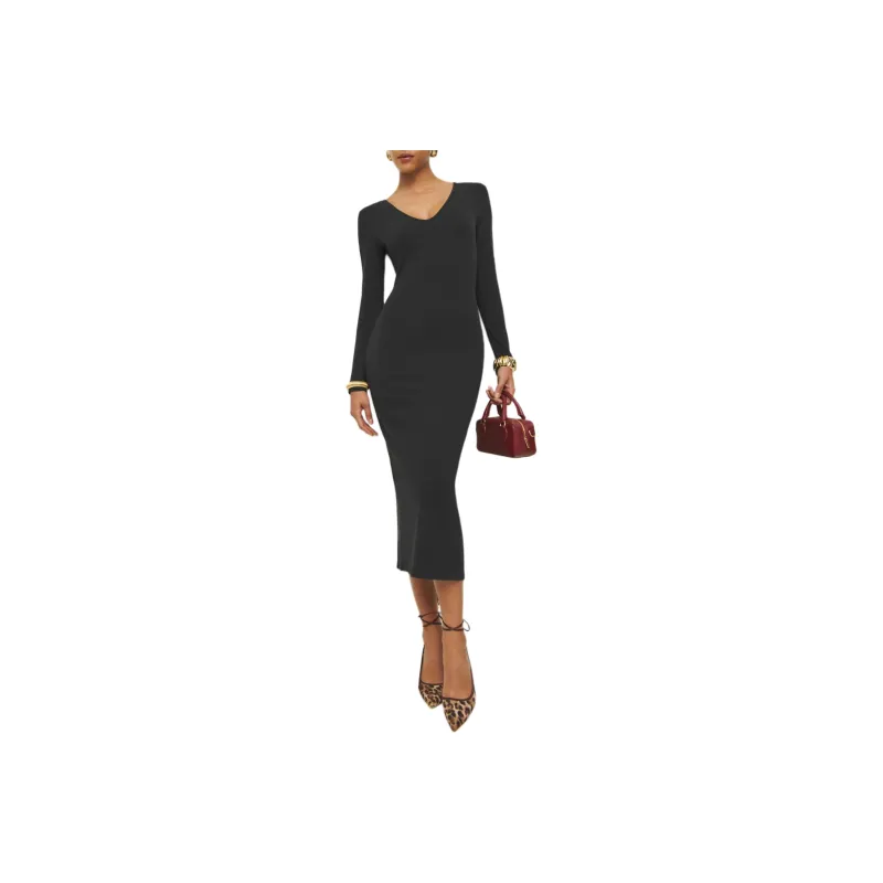 REFORMATION Amira Knit Dress Long-Sleeved Dresses Women's Black-0