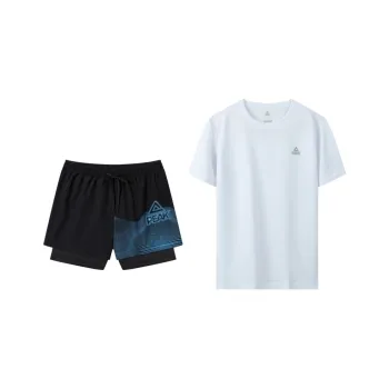 PEAK Casual Sportswear Unisex White Short Sleeved+Black Blue Shorts