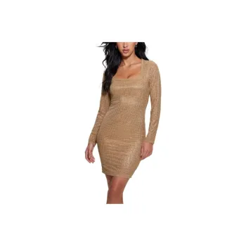 GUESS Emilie Rhinestone Dress Long-Sleeved Dresses Women's Brown