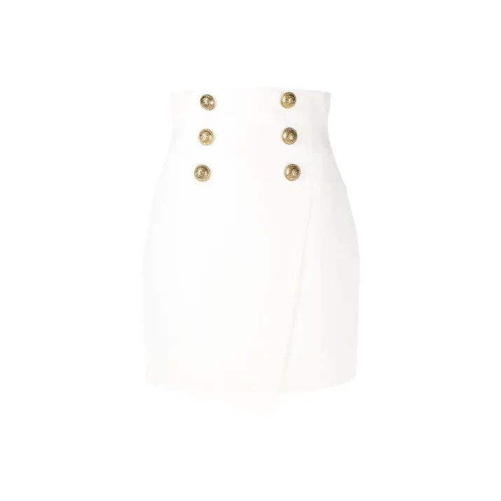BALMAIN Short High waist Buttoned Wrap Skirt-0