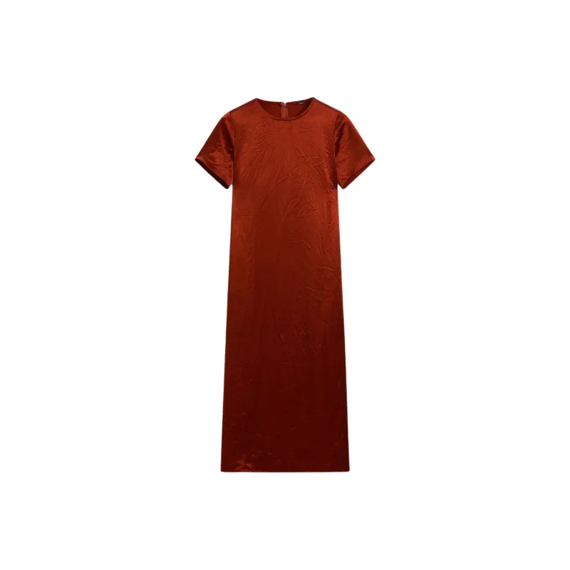 Massimo Dutti Short Sleeved Dress Women's Orange-0