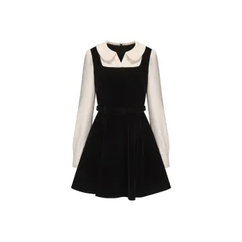 CHIWAWAMEME Long Sleeved Dresses Women's Velour Black