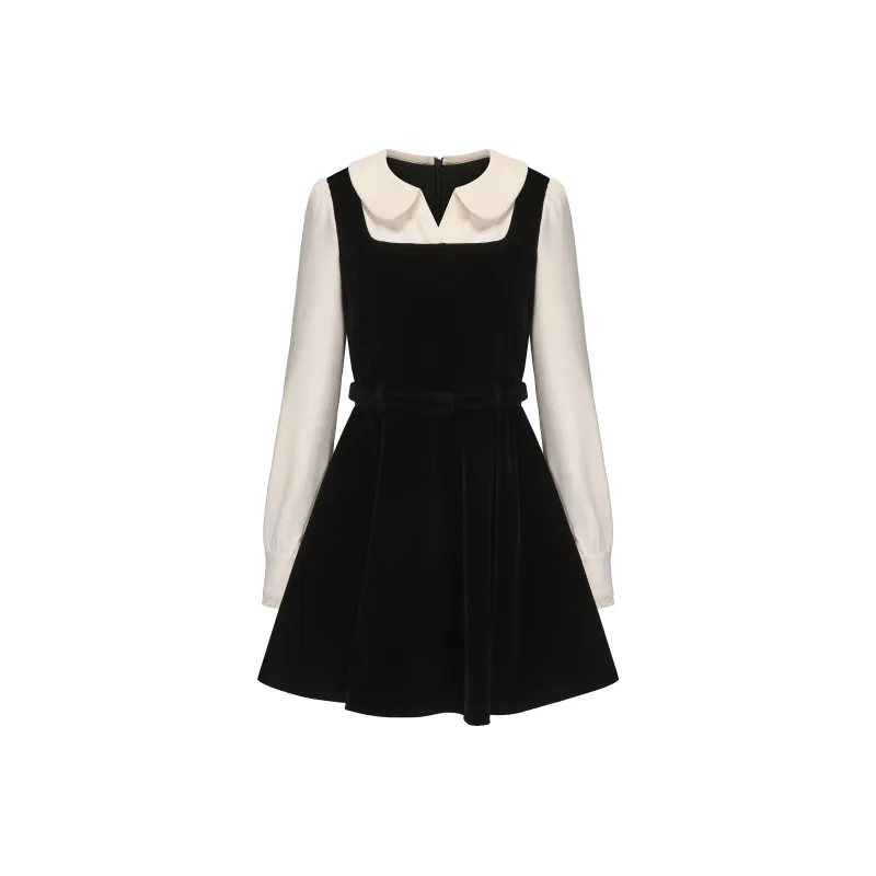 CHIWAWAMEME Long-Sleeved Dresses Women's Velour Black-0