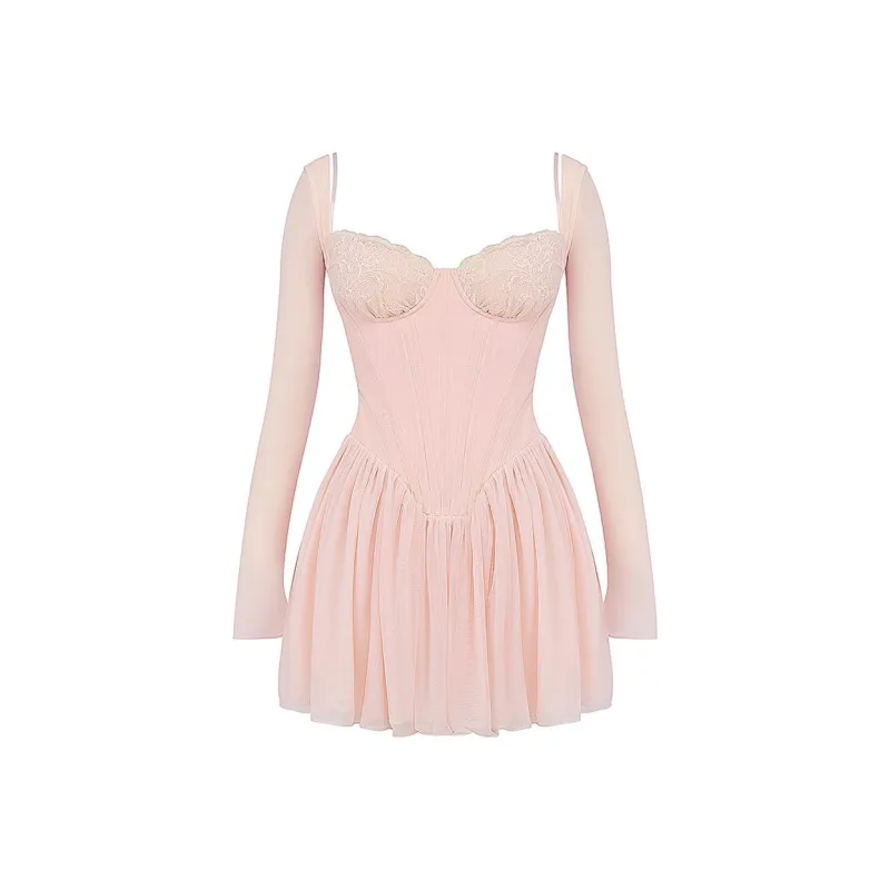 HOUSE OF CB FW23 Vivi Collection Long Sleeved Dresses Women's Peach-0