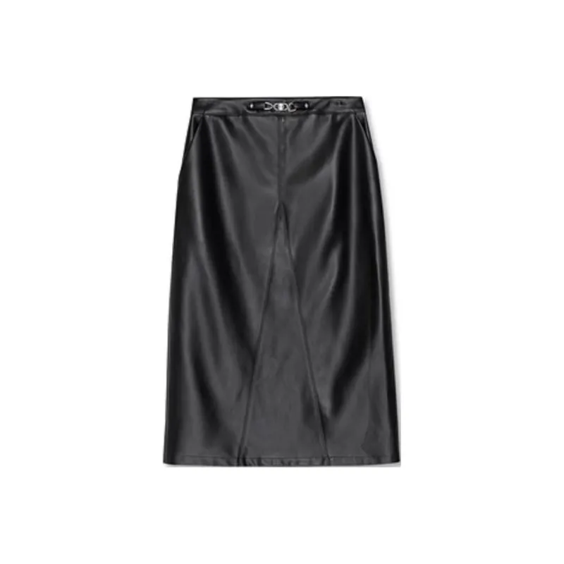 DKNY Leather Long Skirt Women's Black-0