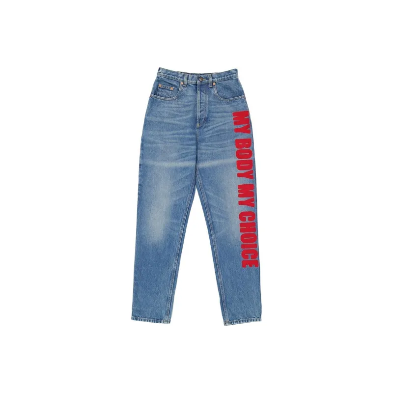 GUCCI Graphic Applique Jeans Blue/Red-0