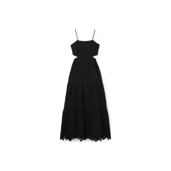 Desigual Long Embroidered Cut Out Dress Slip Dress Women's Black