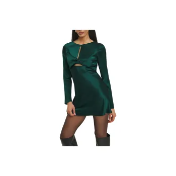 REFORMATION Natalina Satin Dress Long-Sleeved Dresses Women's Forest Green