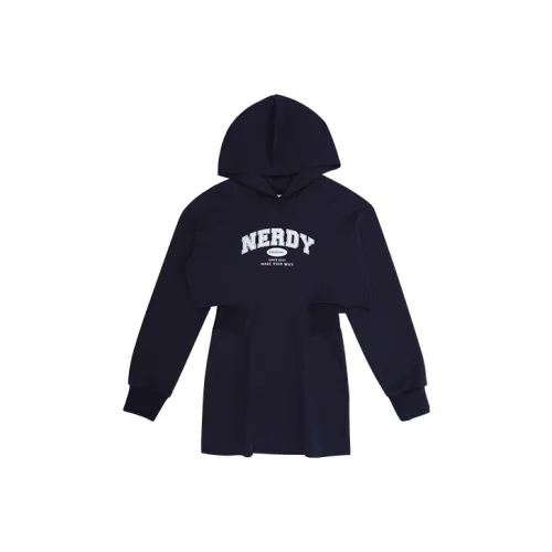 Nerdy Long-Sleeved Dresses Women's Dark Blue