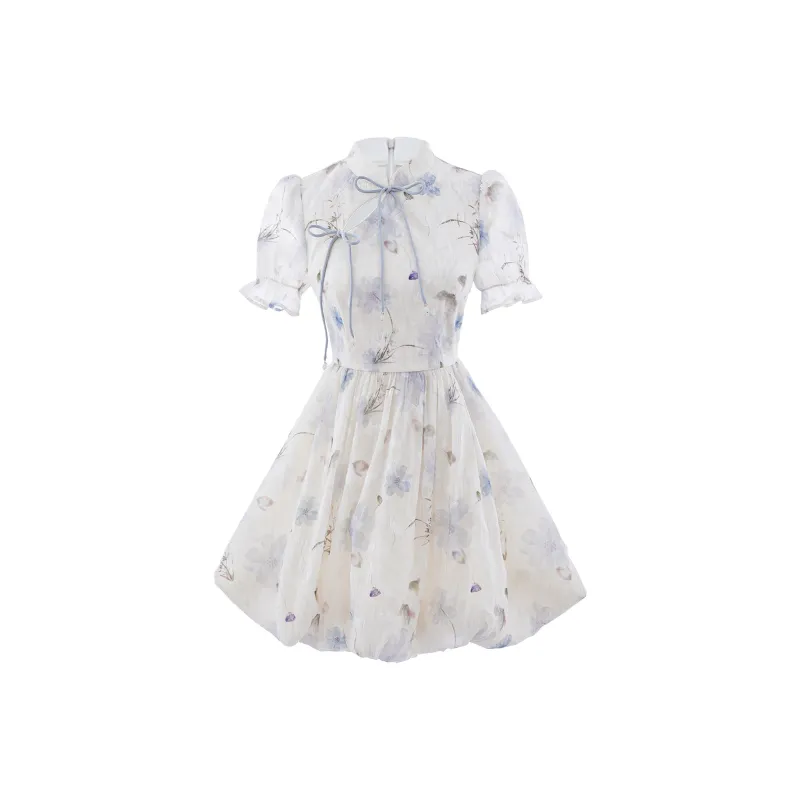 Blovelan Short Sleeved Dresses Women's Blue Floral-0