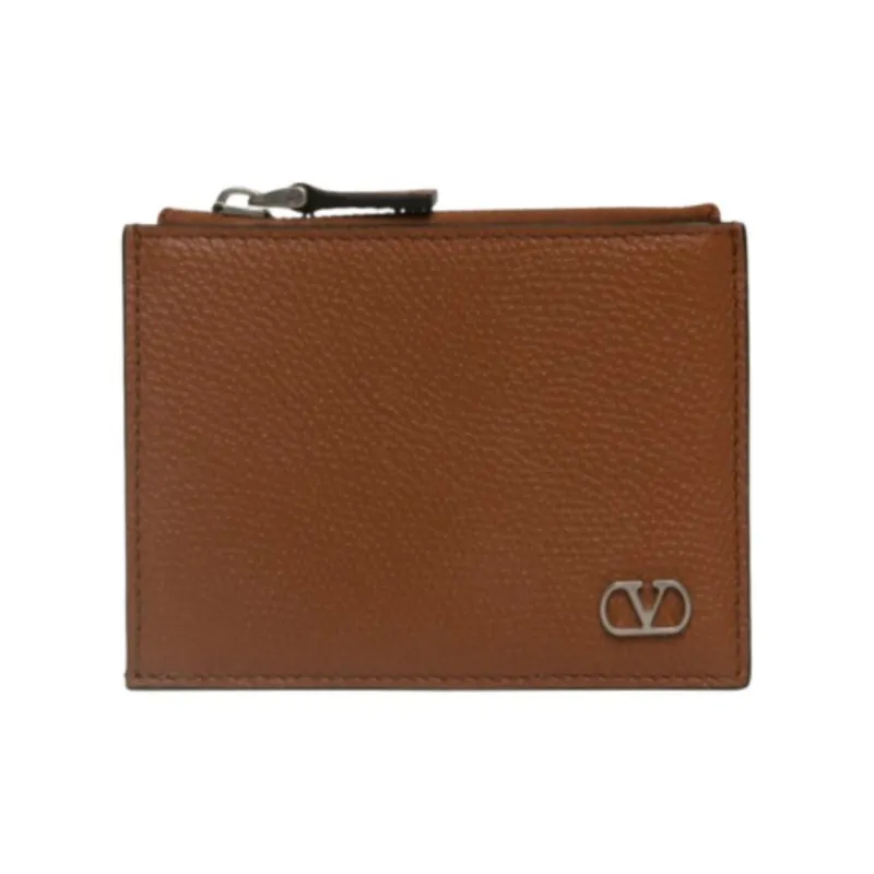 Valentino VLogo Signature Calfskin Card Holder Men's Brown-0