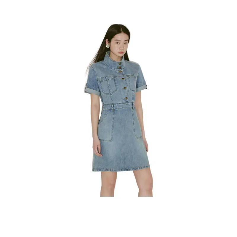 Omont Short Sleeved Dress Women's Washed Blue-0