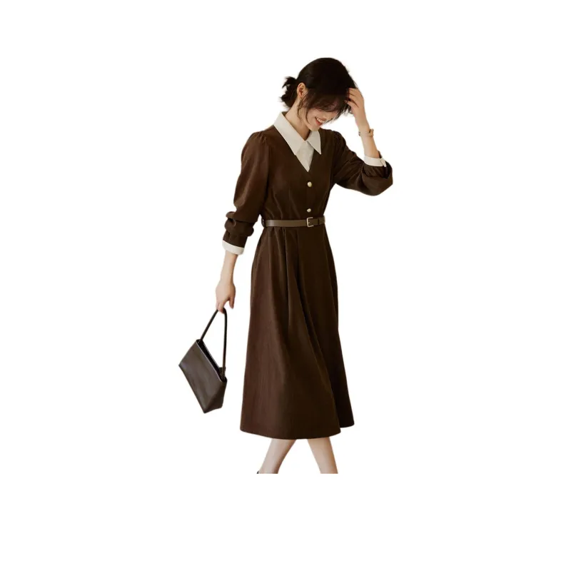 XWI Long Sleeved Dresses Women's Coffee-0