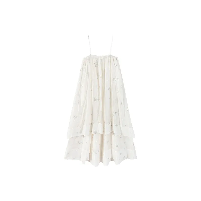 CARIEDO Slip Dress Women's Iridescent White Embroidery-0