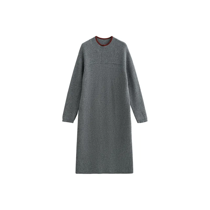 Initial Language Long Sleeved Dresses Women's Heather Gray-0