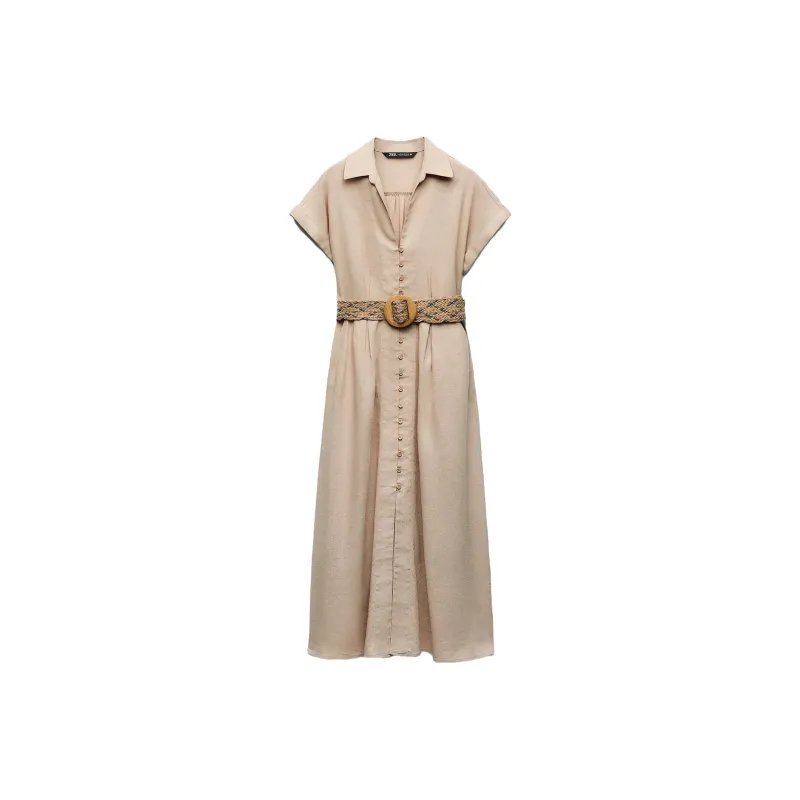 ZARA Short-Sleeved Dresses Women's Beige-0