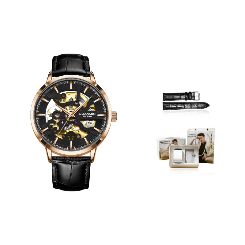 GUANQIN Brogues Collection Automatic Mechanical Movement Leather Strap Watch Men's Watches Black Dial-7
