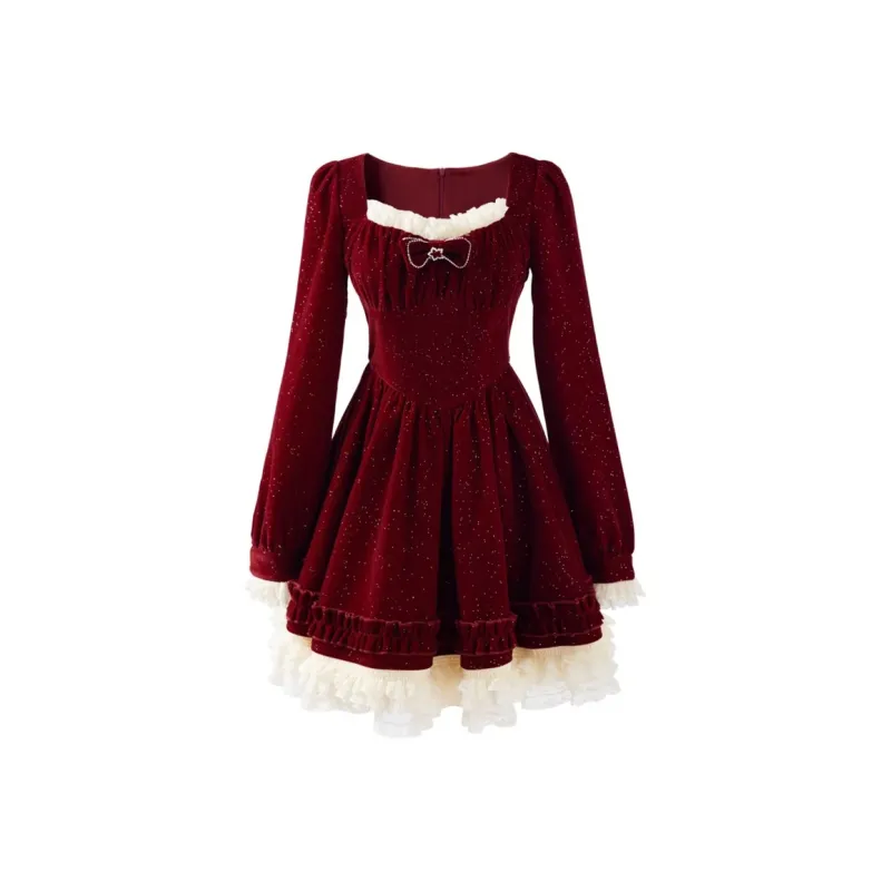 AFGGD Long-Sleeved Dresses Women's Red-0