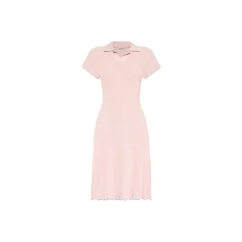 Burberry Ribbed Polo-Collar Flared Maxi Dress