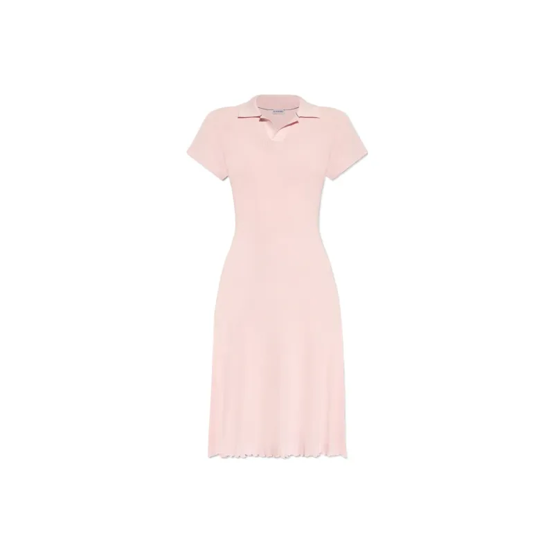 Burberry Ribbed Polo-Collar Flared Maxi Dress-0