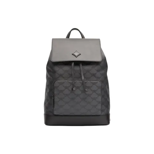 MCM Cow Leather With Fabric Backpack Medium Size Men's Dark Gray