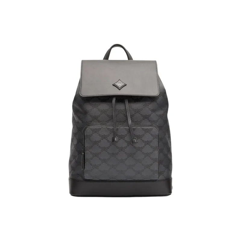 MCM Cow Leather With Fabric Backpack Medium Size Men's Dark Gray-0