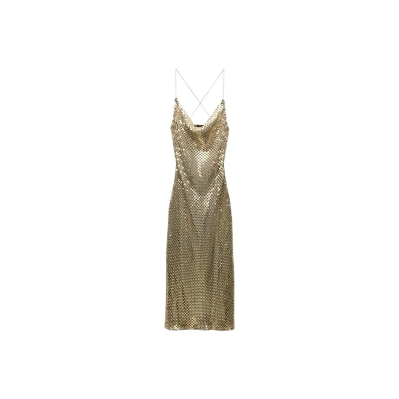 ZARA Slip Dresses Women's Gold-0