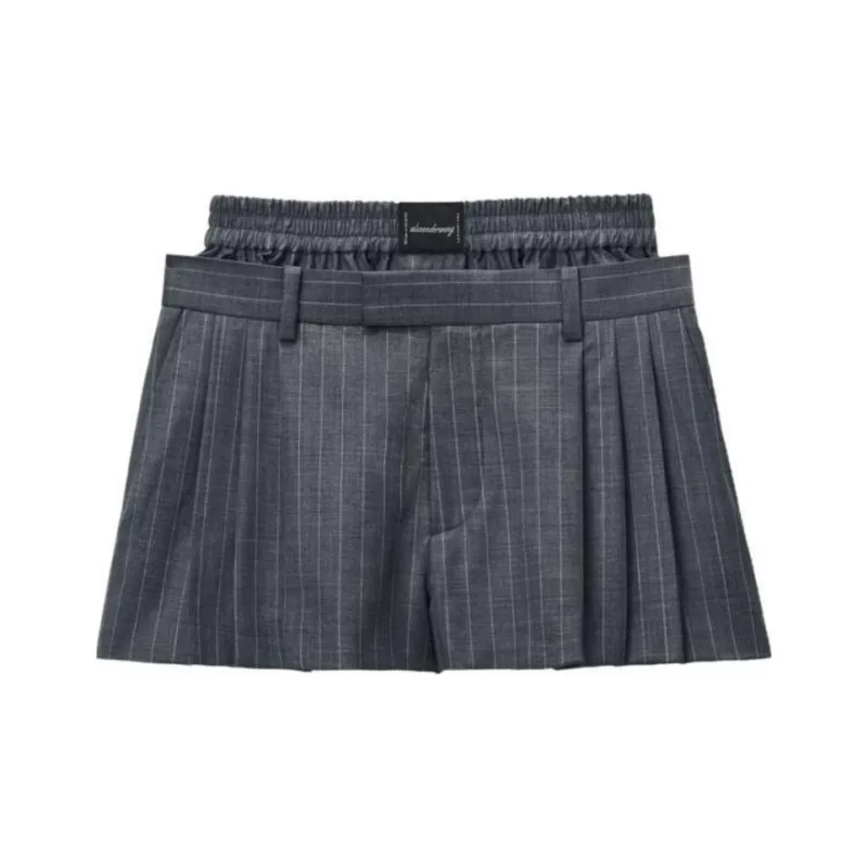 Alexander Wang W/ Boxer Pleated Shorts B Grey Pinstripe-0
