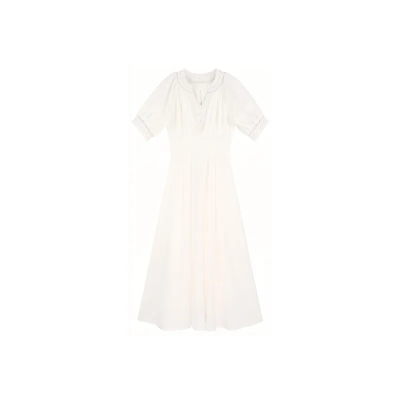 PALGLG Short-Sleeved Dresses Women's Raw White-0