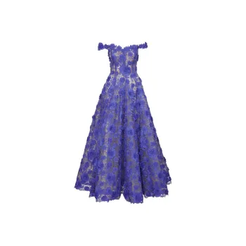 Oscar De La Renta Floral Guipure Off-shoulder Gown