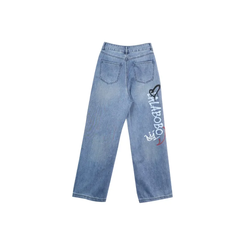 LALABOBO Jeans Women's Medium Blue White-1