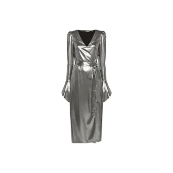 Rotate Lamé Wrap Midi Dress