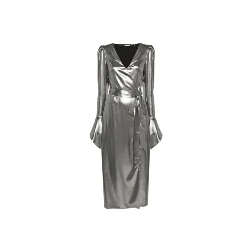 Rotate Lamé Wrap Midi Dress