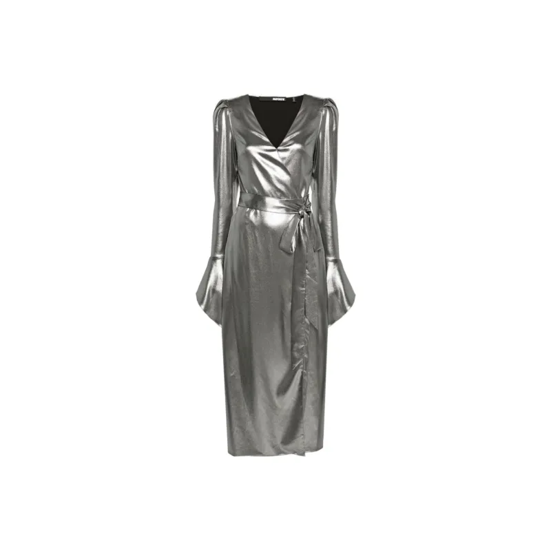 Rotate Lamé Wrap Midi Dress-0