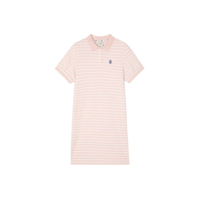Skechers Diamond Series Short Sleeved Dresses Women's Light Pink White Stripes-0