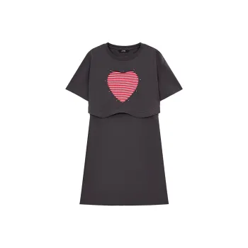 ELF SACK Short Sleeved Dress Women's Heart Gray