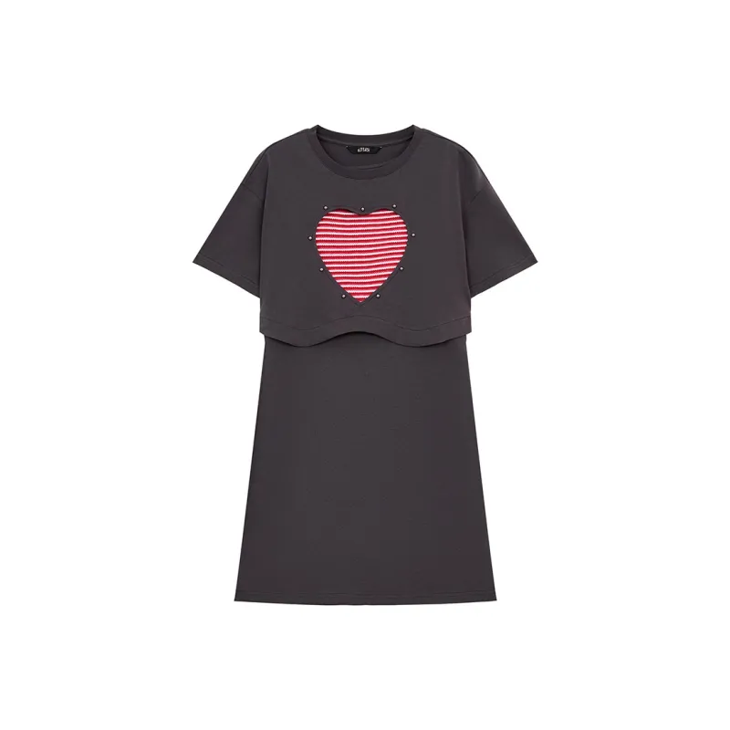 ELF SACK Short Sleeved Dress Women's Heart Gray-0
