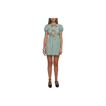 PRINCESS POLLY NURTURE BOW MINI DRESS Short Sleeved Dresses Women's Green Stripe/Green Stripes