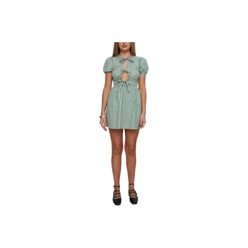 PRINCESS POLLY NURTURE BOW MINI DRESS Short Sleeved Dresses Women's Green Stripe/Green Stripes