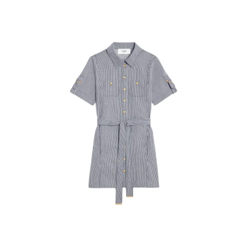 CELINE Trapeze Mini Dress In Striped Cotton-0