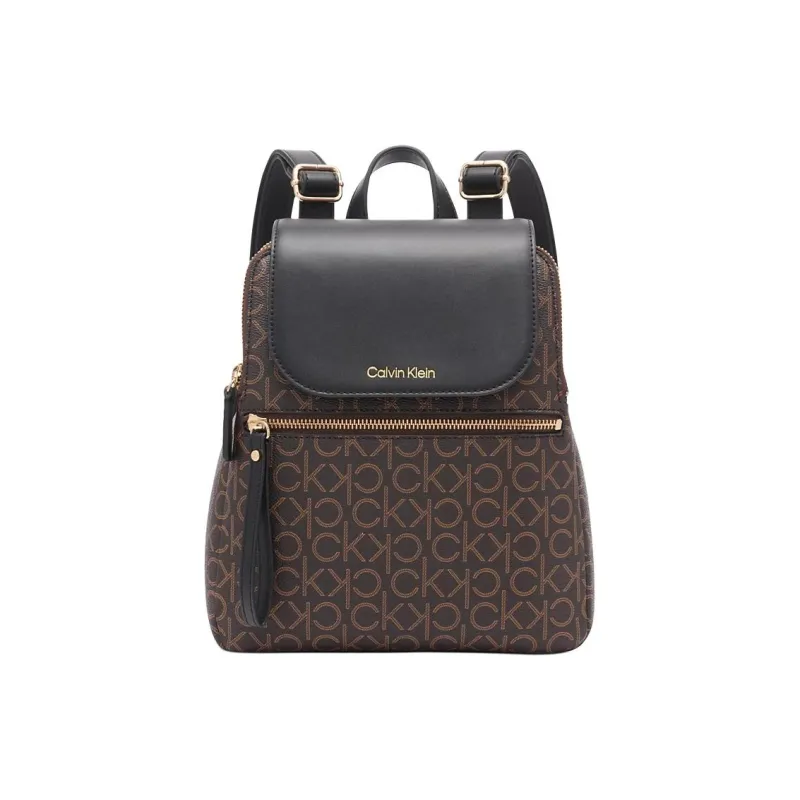 CALVIN KLEIN PVC Backpack Small Size Women's Brown & Khaki & Black-0