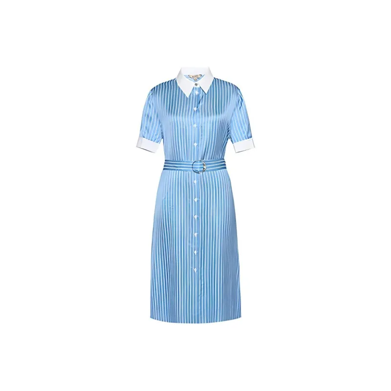 BBLLUUEE Short Sleeved Dress Women's Blue/White-0