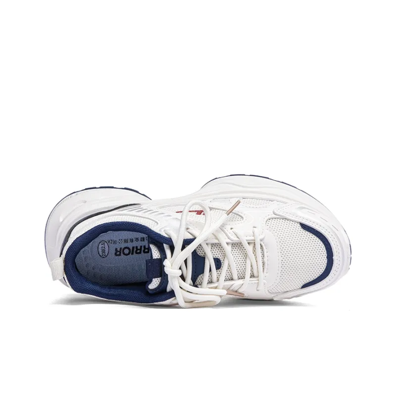 Warrior Breathable Height Increase Low Top Casual City Commute Running Shoes Unisex Beige Dark Blue-5