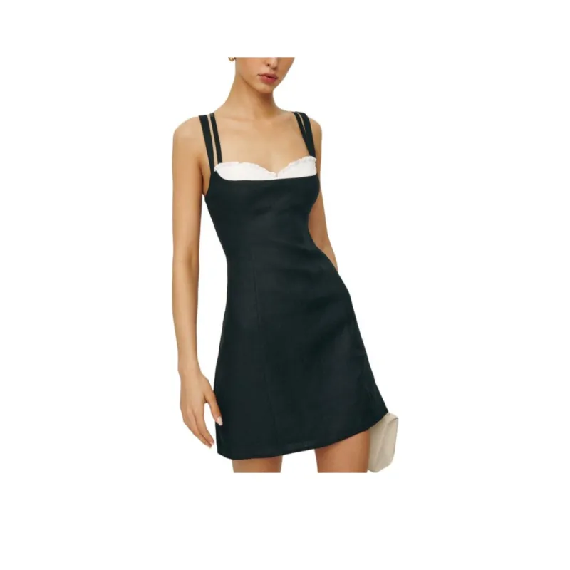 REFORMATION Lovella Linen Dress Slip Dresses Women's Black-0