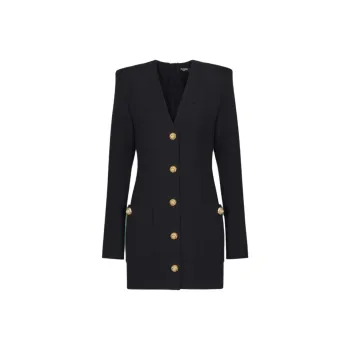 BALMAIN V Neck Button Embellished Mini Dress