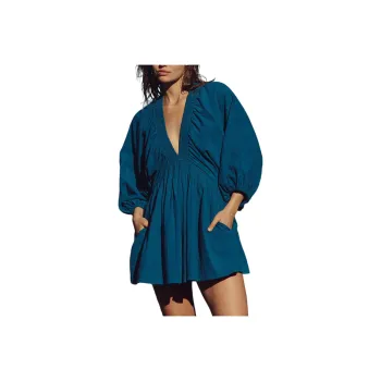 FREE PEOPLE For The Moment Mini Long-Sleeved Dresses Women's Navy Patina/Marine Blue Bronze Green