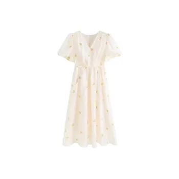 HUASJ Short Sleeved Dresses Women's Beige